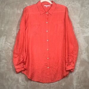 Calypso St Barth Coral Crinkle Long Sleeve Button Up Shirt Women's Size S